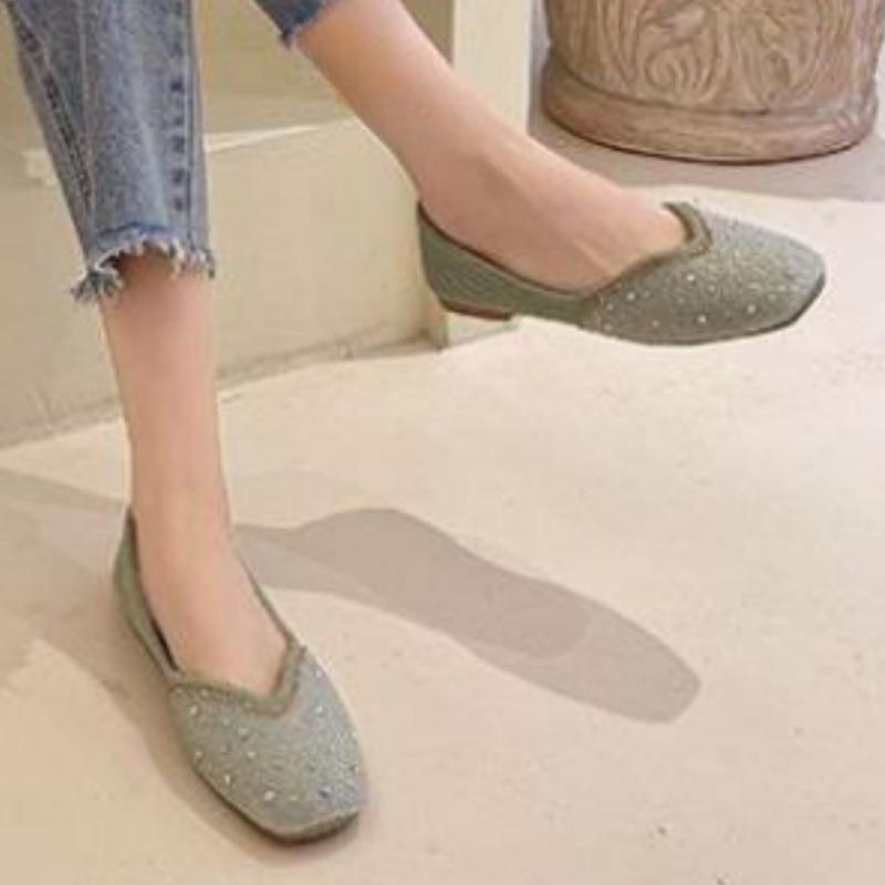 WTEMPO Dámské ploché boty Módní síťovina se čtvercovou špičkou Prodyšná Pohodlná Měkká podešev Drahokamu Všestranný Temperament Nízký podpatek Samostatné boty