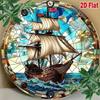 Vintage Pirate Ship Round Metal Wall Art, Stained Glass Effect Aluminum Tin Sign, Tropical Nautical Decor 8x8