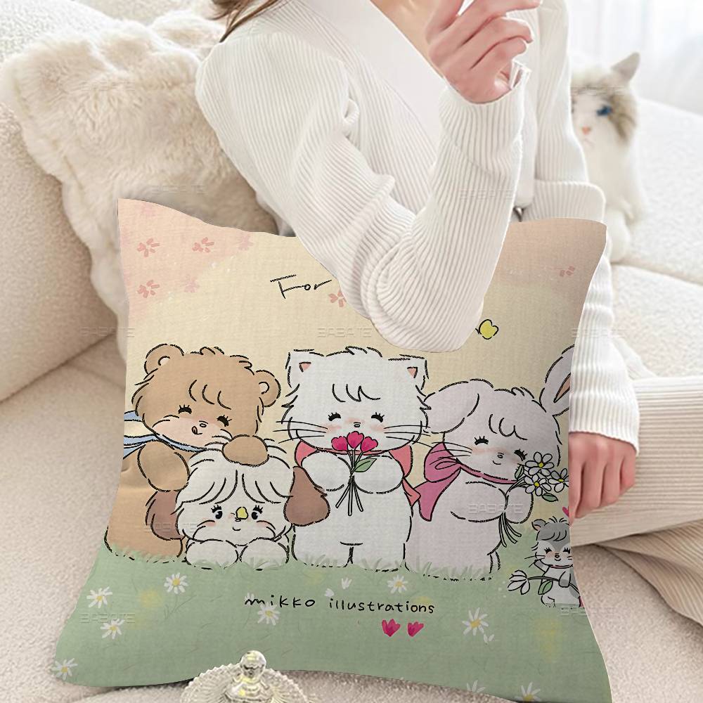 M-Mikko Illustrations Pillow Covers Cartoon Sofa Decorative Home Double-Sided Printing Short Plush Cute Cushion Cover