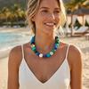 20Mm Colorful Chunky Bead Necklaces For Women Trendy Boho Collar Statement Choker Summer Beach Jewelry Birthday Gift For Her