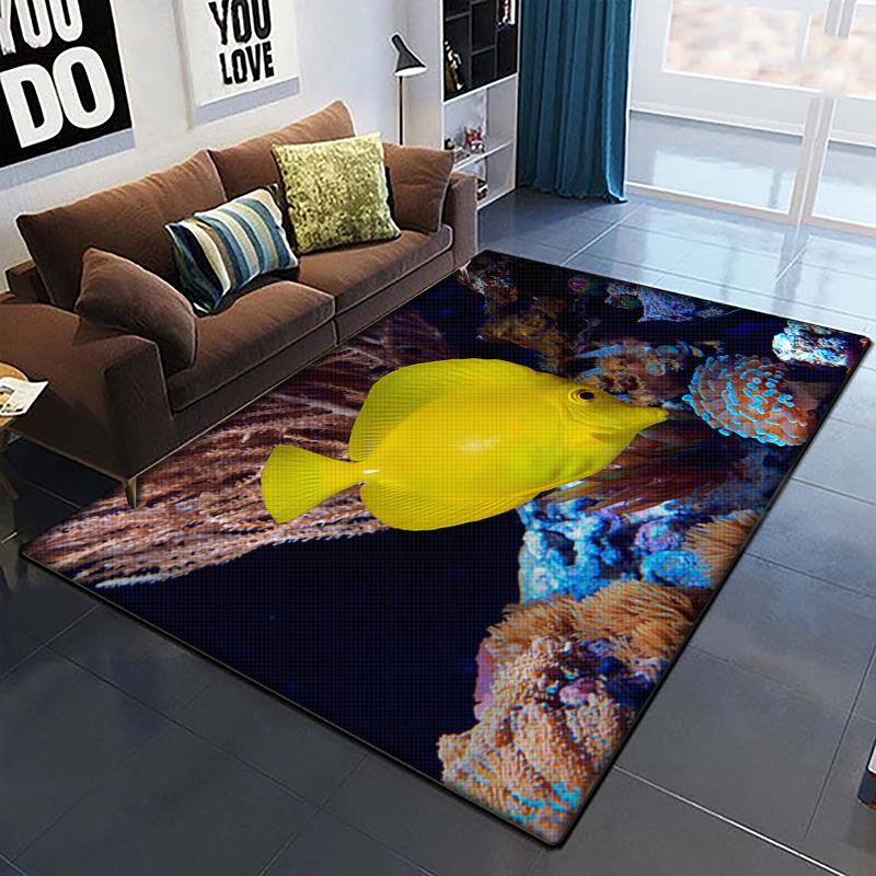 Marine Fish Beautiful Painting Carpet for Living Room Large Area Rug Black Soft Carpet Home Decoration Mats Boho Rugs Picnic