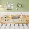 Floor Bed 140*200 Cm with Safety Guardrails, Central Entrance, Pine Wood Floor Bed with Guardrails, Natural