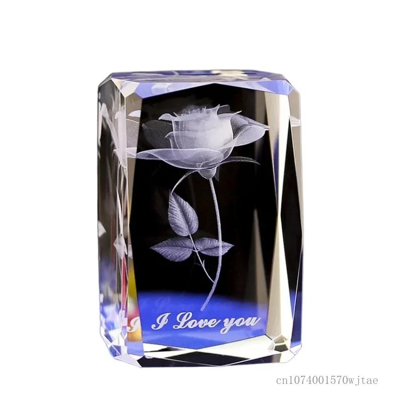Creative Single Rose Embossed Pattern Valentine's Day Crystal Decor Home Living Room Office Decoration Gift Reward, 50x80MM, 1Pc