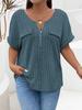 New solid color plus size women's blouse zipper short-sleeved fake pocket pullover T-shirt loose