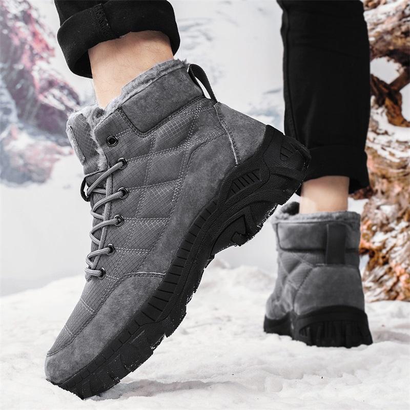 Golden Sapling Outdoor Winter Work Boots for Men Classics Genuine Leather Add Warm Plush Snow Boot Male Hiking Climbing Shoes