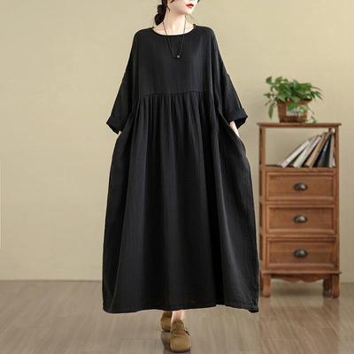 Long Sleeve Plus Size Cotton Vintage New In Dresses for Women Casual Loose Spring Autumn Dress