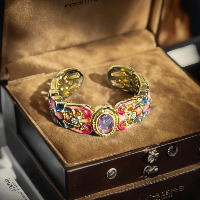 Medieval Enamel Dripping Oil Imitation Amber Eye Stone Open Ring Light Luxury High-End French Retro Niche Ring Woman