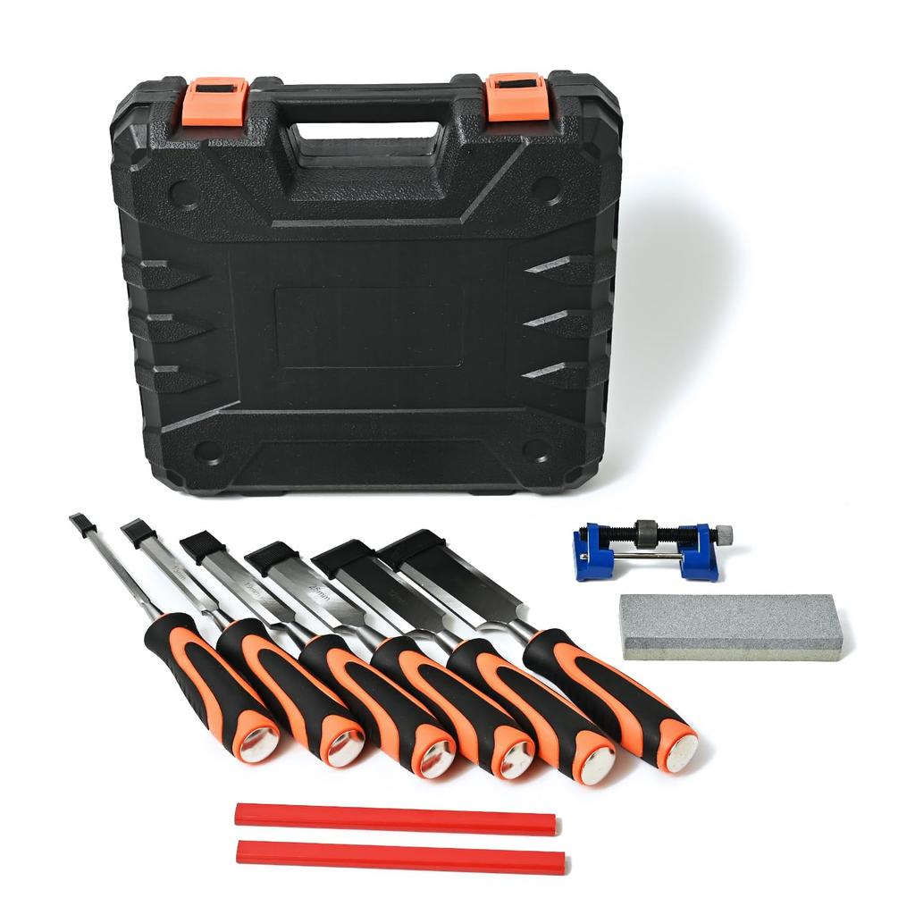 Rikopin Woodworking Chisel Set, 6 Sizes (6–38 mm), with Case and Sharpening Stones