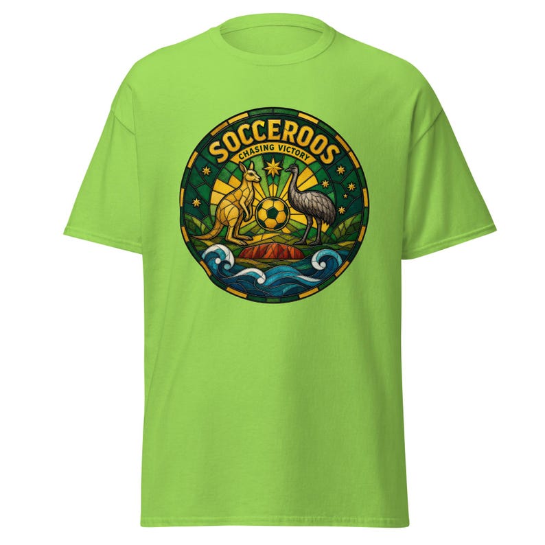 Socceroos World Cup 2026 T-Shirt | Stained Glass Australian Football Design | Chasing Victory Soccer Tee 4XL