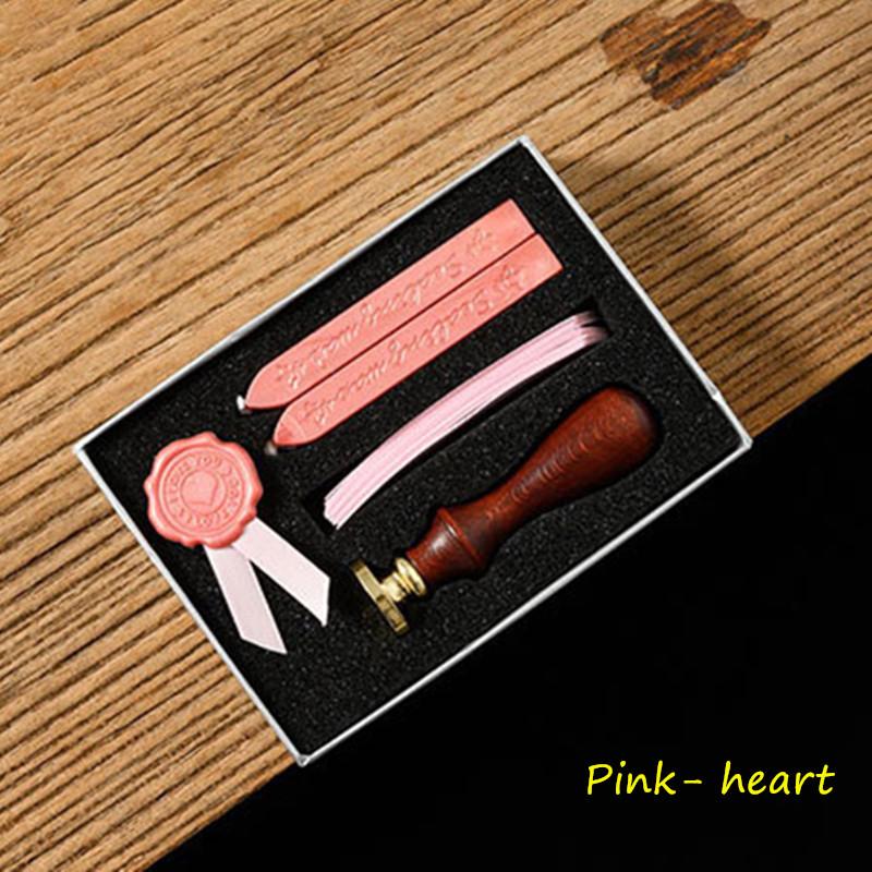 1 Set Creative Wax Seal Set DIY Handmade Ribbon Envelope Gift Seal Vintage Wooden Invitation Letter Seal Wedding Stamp Gift