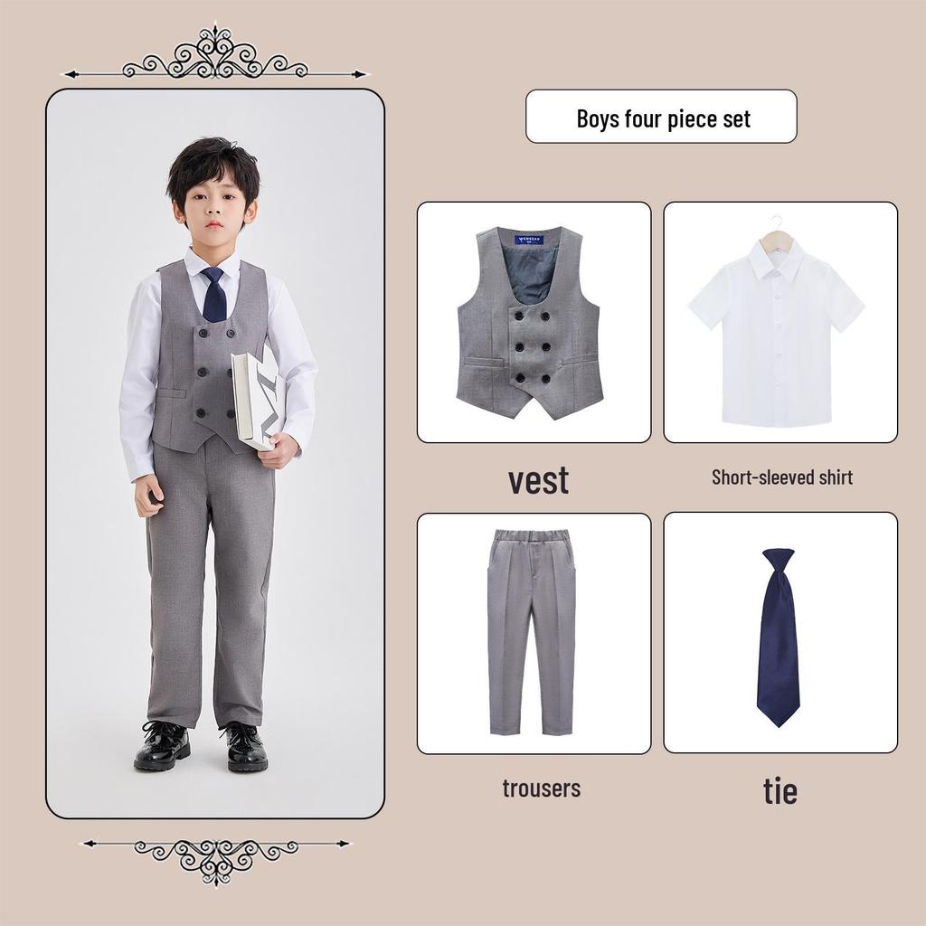 Children's Academic Style School Uniform Set: Primary School Vest & Kindergarten Short Sleeve for Back to School Photography