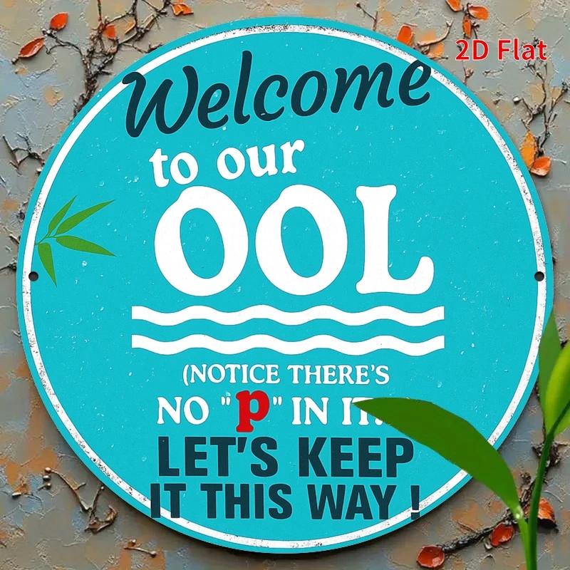 Pc Funny Pool Welcome Sign Turquoise Blue Circular Decoration with Welcome To Our POOL Text BathroomPatioPoolside Decor
