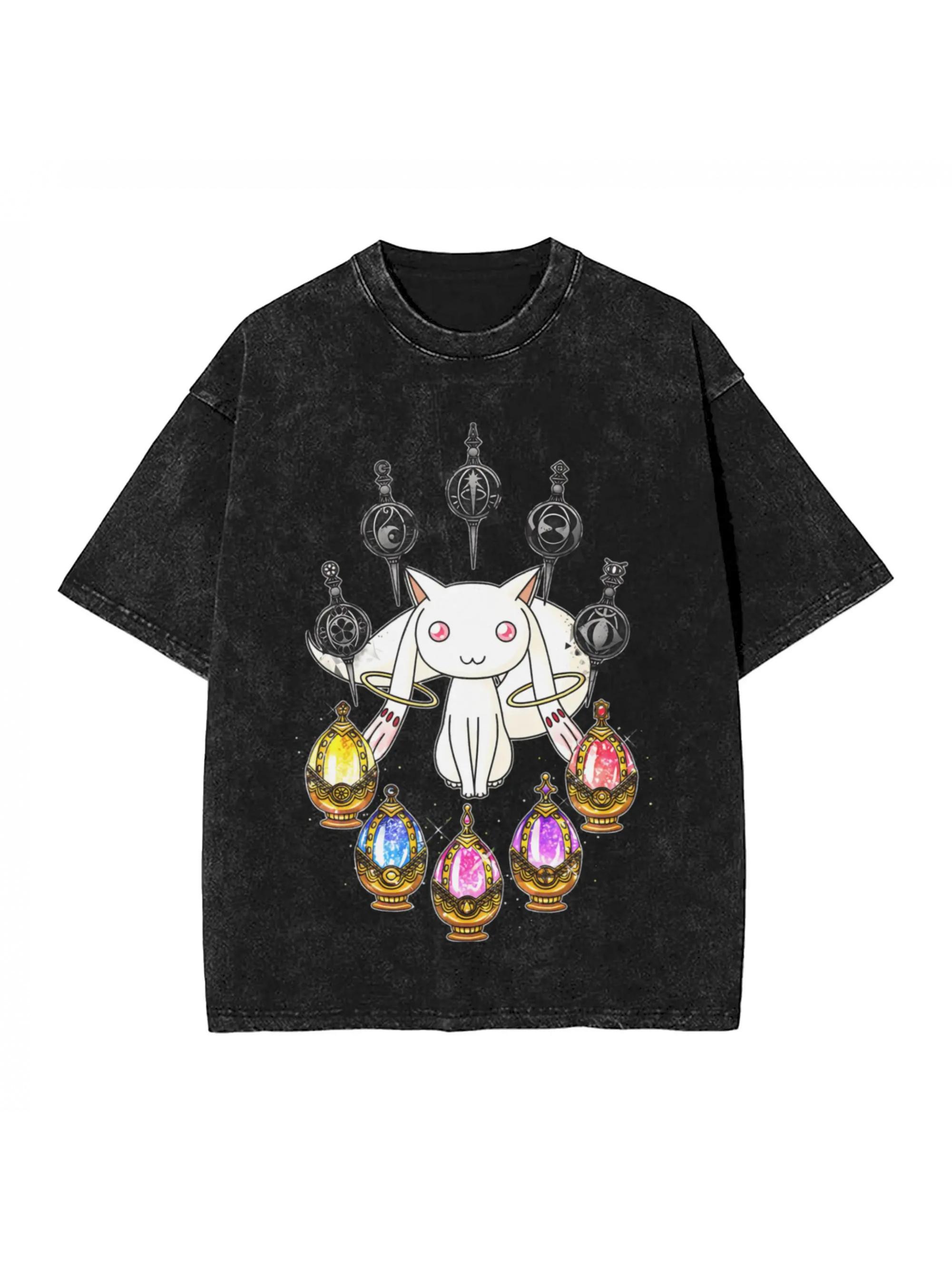 

Puella Magi Madoka Magica Anime Lover Washed Tshirt Year round clothing personality Clothes Plus Size Unisex Yk Short Sleeves S