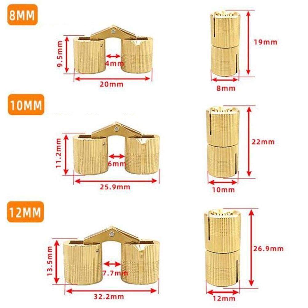 8Pcs 8 Mm Hidden Brass Barrel Hinges, 180 Degree Opening Angle Concealed Furniture Hinges For DIY Jewelry Box Hand Craft