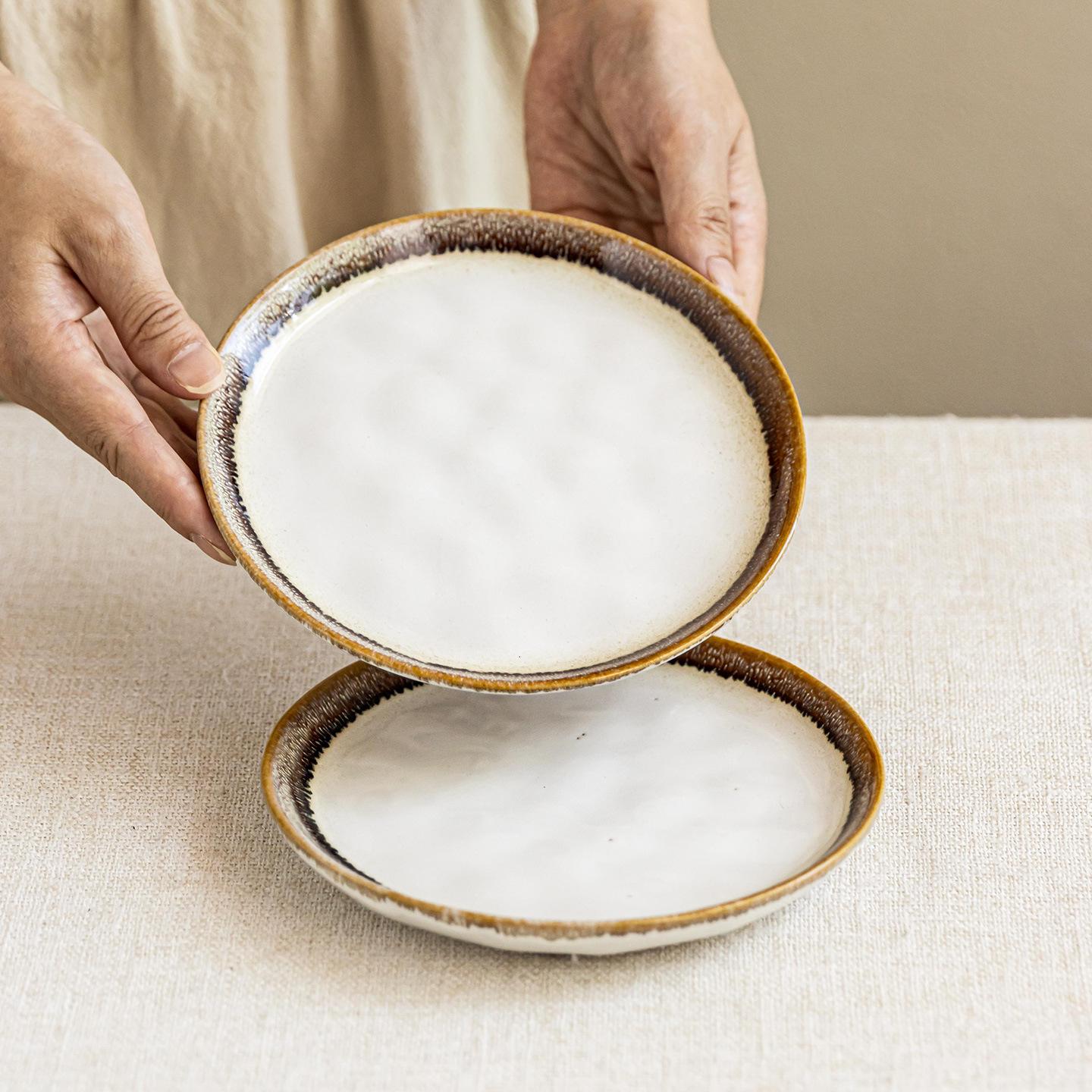 Spit Bone Plate Kiln Edge Ceramic Plate Household Dining Table Nano Bone Plate Tableware Round Dessert Plate Snack Plate