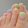 24 Pcs Short Square Fake Toenails Blue Cat Eye Rhinestone Design Full Cover Press On Nail Tips