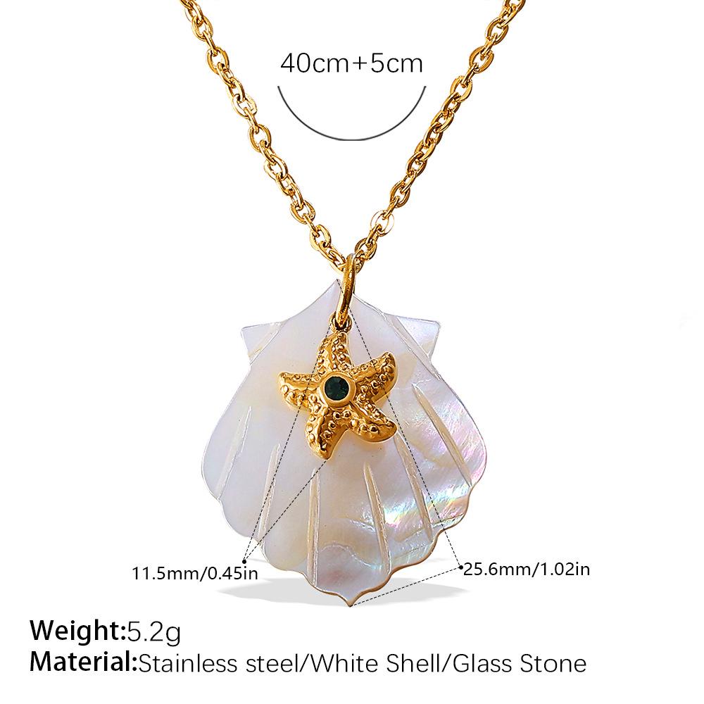 Starfish & Seahorse Stainless Steel Necklace with White Shell