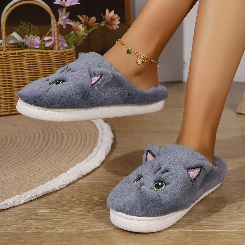 Winter Anti-slip Cute Cat Slippers, Plush Warm Cotton Slippers for Couples