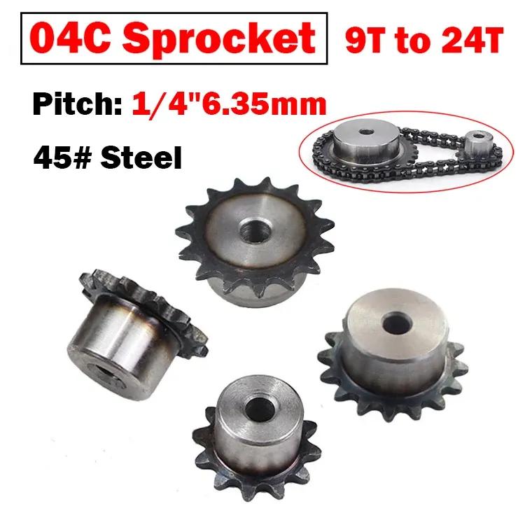 1PCS #25 Chain Drive Sprocket 9 Tooth to 24 Tooth Pitch 1/4 6.35mm 04C Roller Chain Sprocket 45# Steel 04C-9T