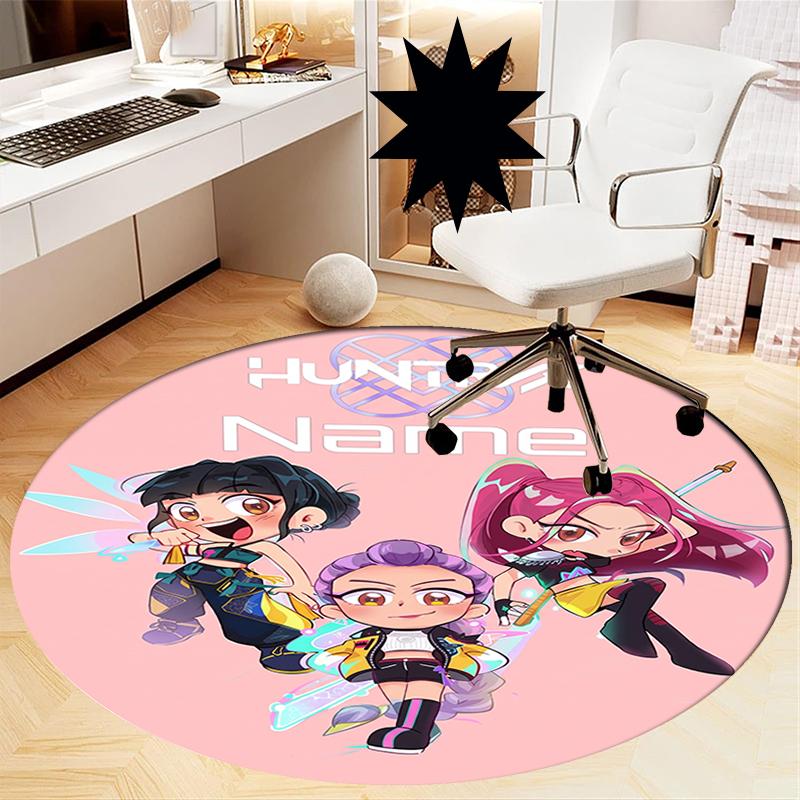 Benutzerdefinierter Name KPop Dämonenjäger Gedruckter Runder Teppich Teppich Stuhlteppich Bereichsteppich Eingang Fußmatten, für Bürostuhl Wohnzimmer Schlafzimmer Küchenraum.