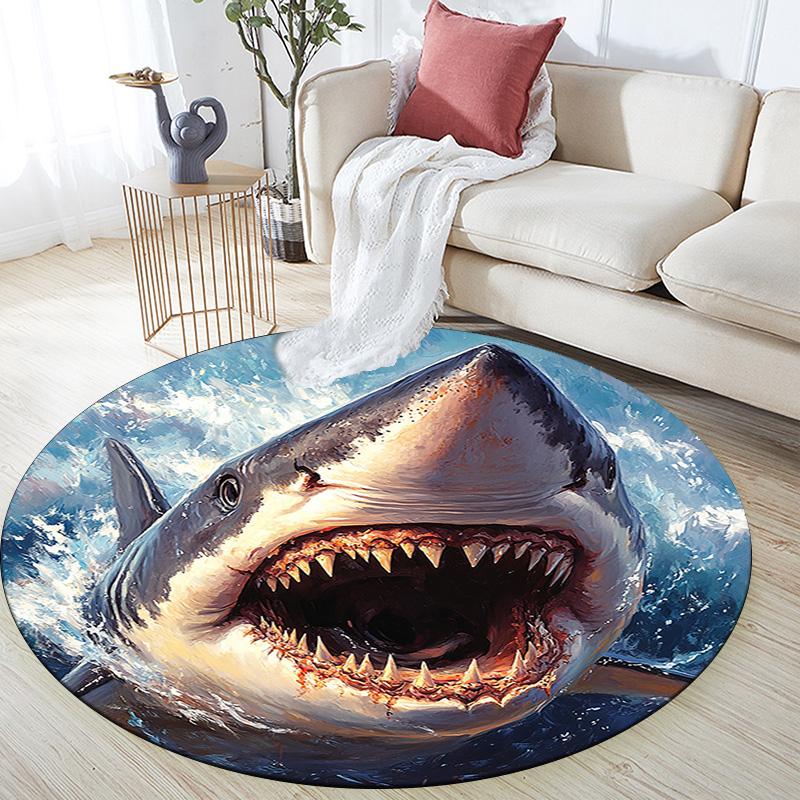 Shark Attack Round Area Rug,Carpet Rug for Living Room Bedroom Sofa Playroom Decor,Non-slip Floor Mat