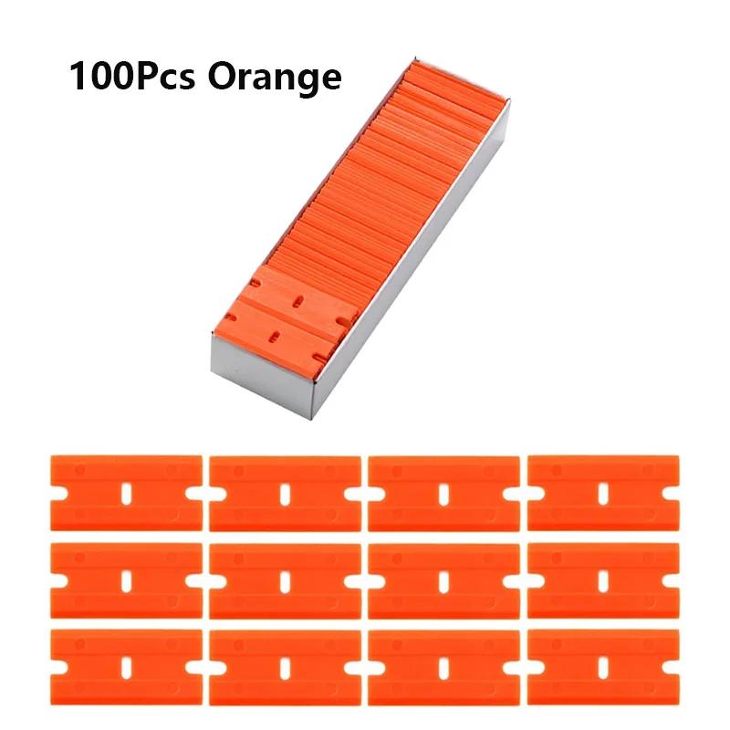 100Pcs Car Wrap Sticker Squeegee Label Clean Razor Glue Remover Window Glass Clean Scraper Double Edged Plastic Razor Blade