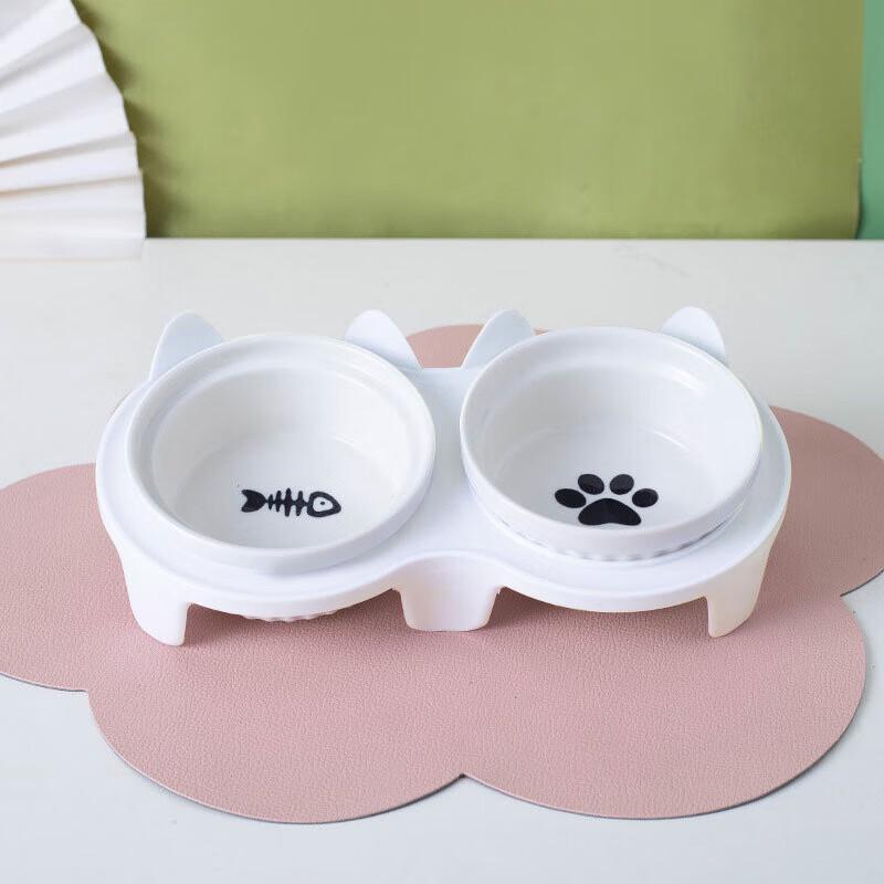 Tilted Double Ceramic Pet Bowl with Stand CN plug (adapter included)