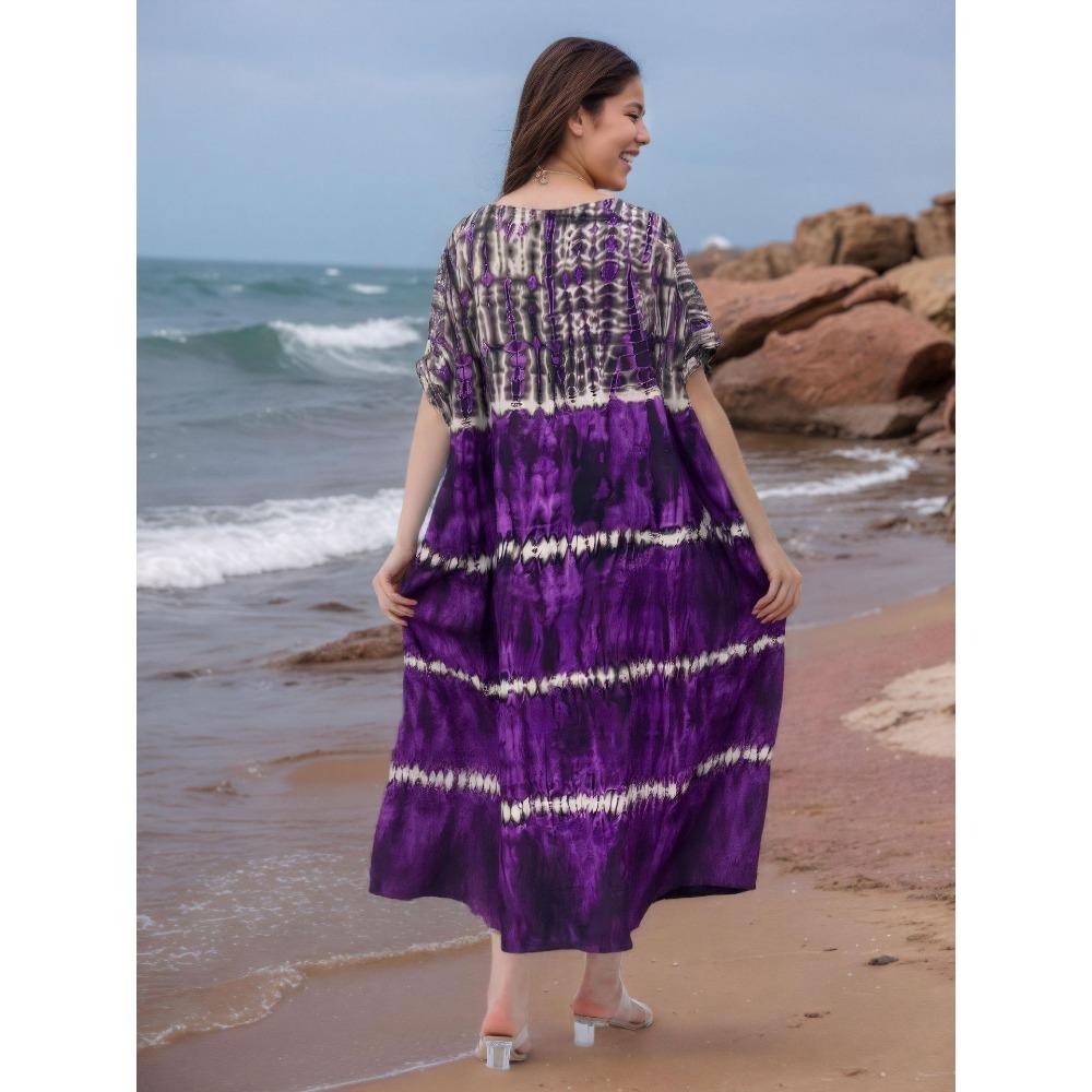 Plus Size Boho Kaftan Dress, Women's Plus Maxi Cover Up Dress
