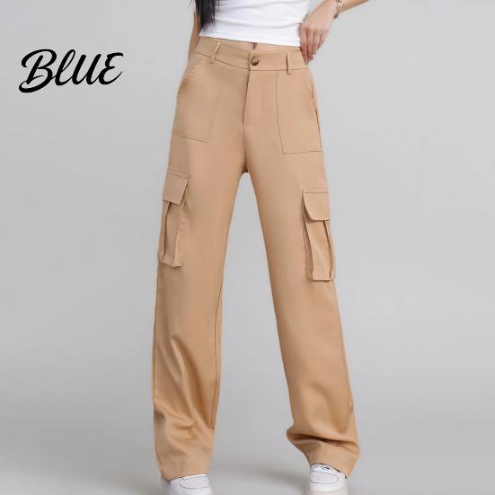 Loose Fit Leg-modifying Pants Women Cargo High Waist Button Zipper Fly Casual Long Trousers Solid
