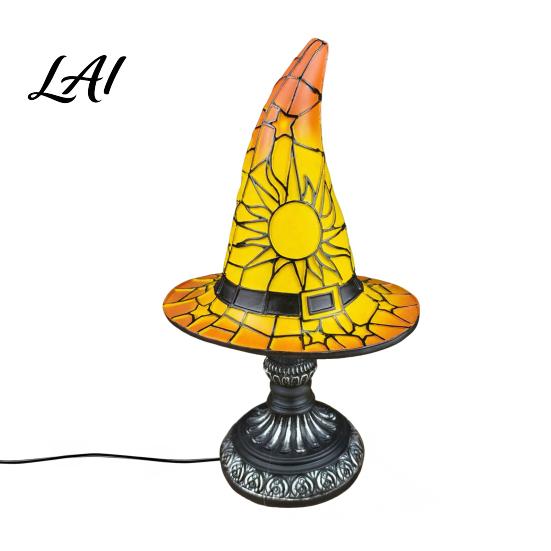 Halloween Desk Decor Stained Glass Witch Hat Lamp Table Lamp with Inline Switch USB Powered Aesthetic Style for Bedroom Bookshelf Desk Witches
