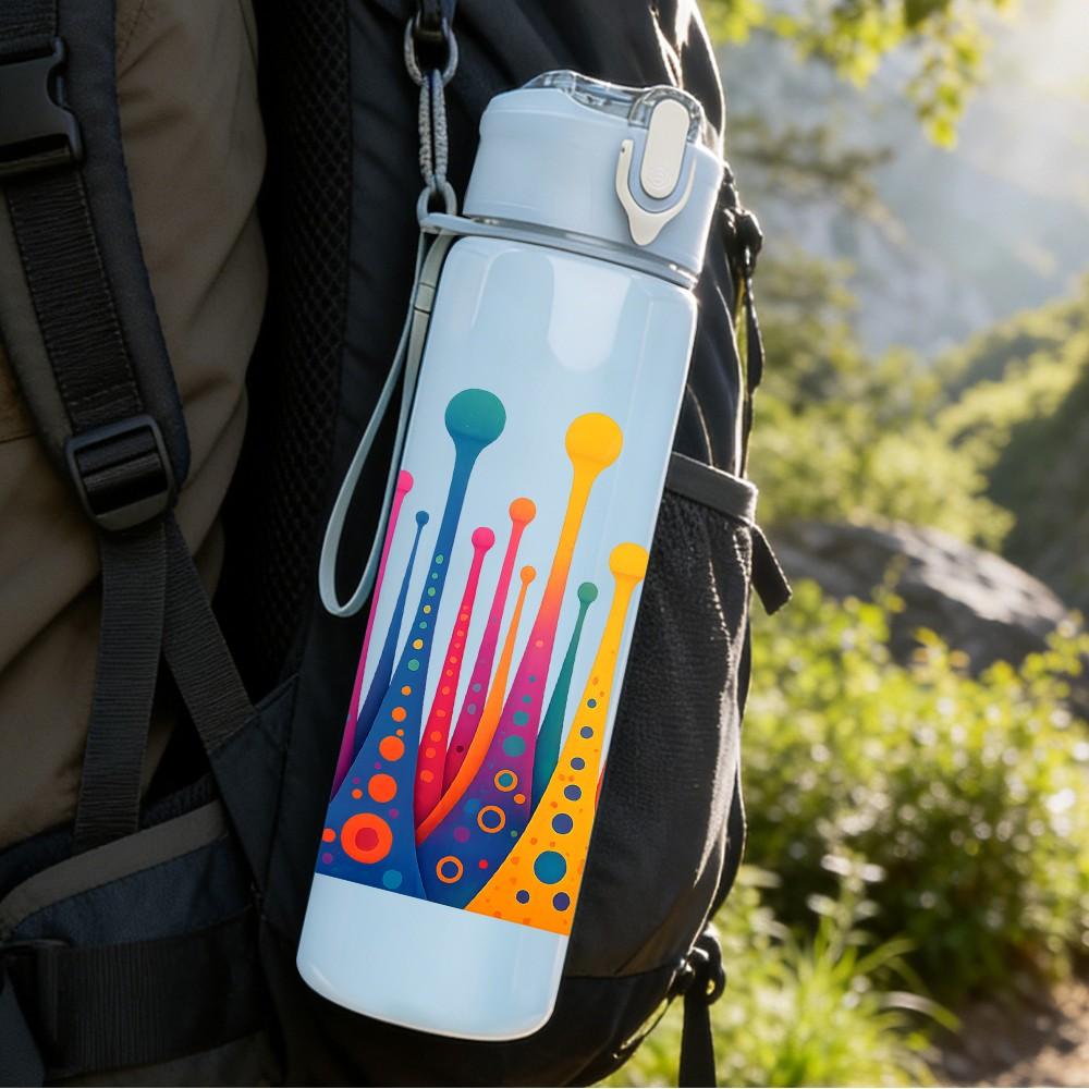 1PC Rainbow Paint Splash Art Print 750ml Color Plastic Sports Water Bottle Leakproof Flip Straw Lid Suitable for Sports Office Home Use