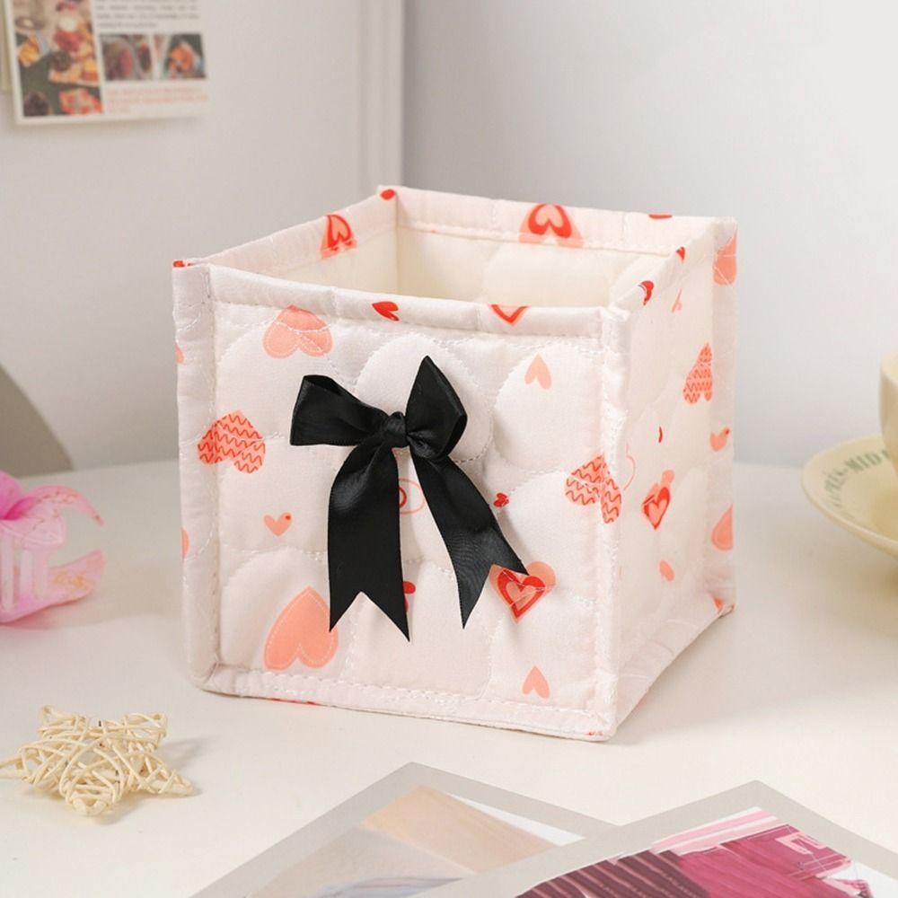 Ins Style Quilted Storage Basket Sweet Bow Cosmetics Snacks Storage Box Student
