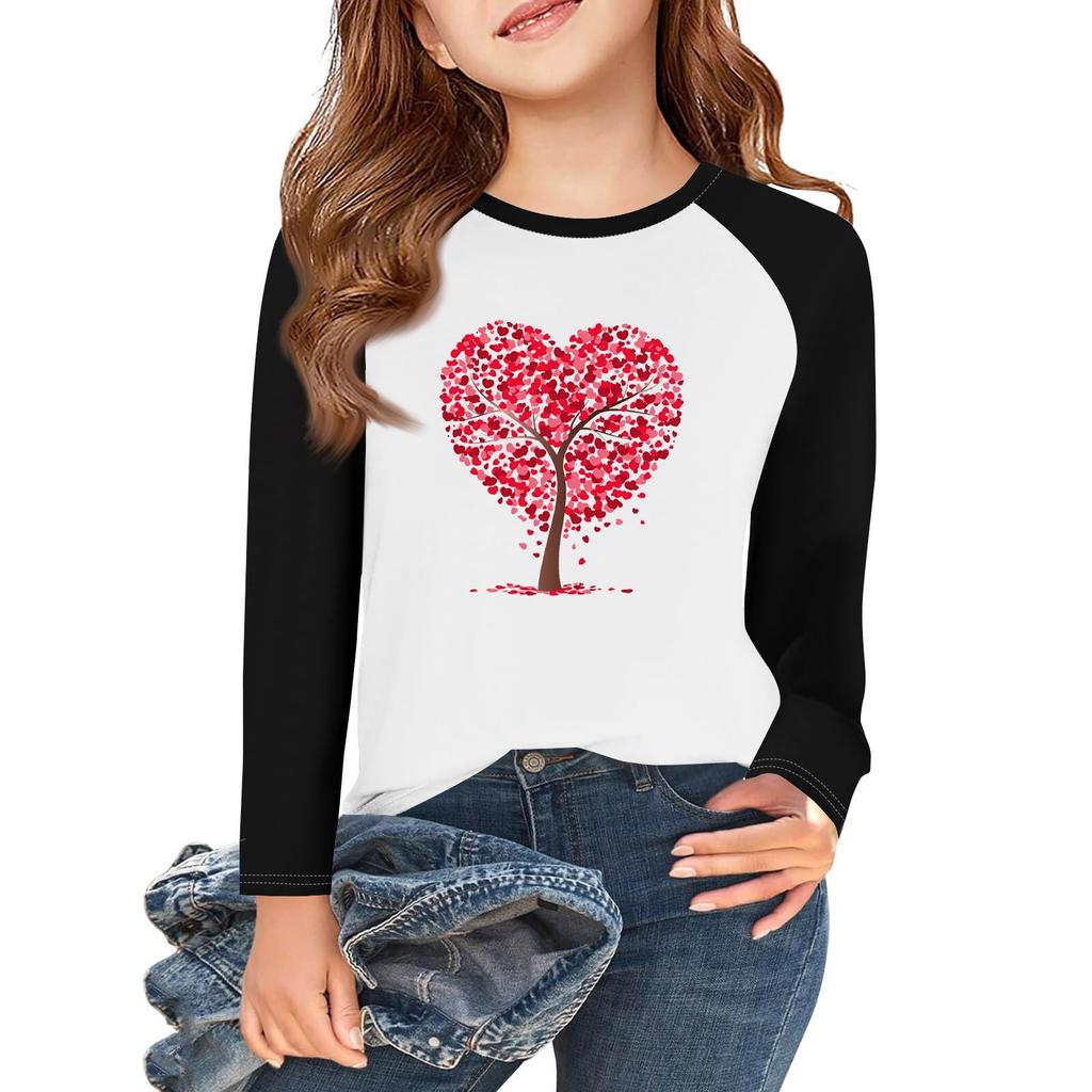 Mädchen Langarm Liebe Valentinstag T-Shirts Kinder Herbst Oberteile Rundhals Basic T-Shirts 5-14J