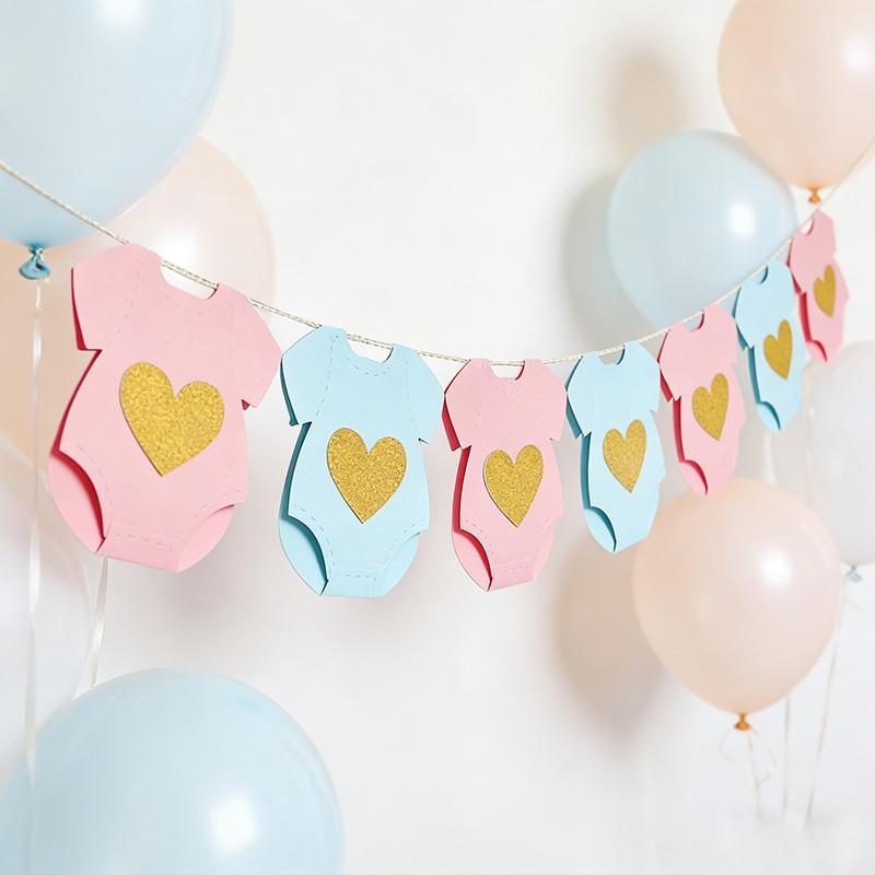 Baby Shower Blue Pink Bodysuit Paper Garland Gender Reveal Party Hanging Banner Flag Kids Boy Girl Birthday Decoration Supplies