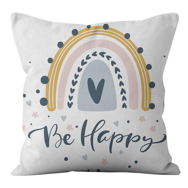 New Small and Fresh Rainbow Printed Pillowcase Home Petal Velvet Pillow Cushion Cover