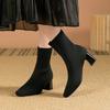 Skinny Boots Women's High-heeled Short Boots Knitted Autumn and Winter Single Boots Square Socks Boots Thick Heel Winter Elastic 2025 New
