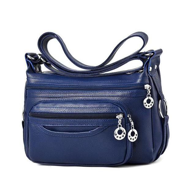 

Много карманов сумки через плечо для женщин кожаные женские дизайнерские сумки сумки-мессенджеры 28X14X18.5CM темно-синий