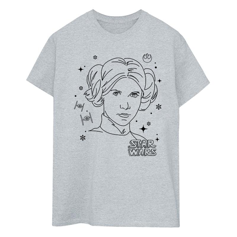 Star Wars Womens/Ladies Episode IV: A New Hope Leia Christmas Sketch Cotton Boyfriend T-Shirt