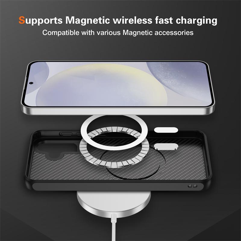Armor Shockproof Carbon Fiber Texture Phone Case For Samsung S25 Ultra S25 S24 S23 Ultra Plus For Magsafe Magnetic Hard Cover