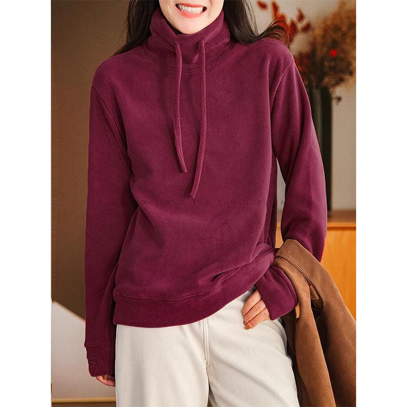 Autumn Winter Women's Clothing Turtleneck Drawstring Solid Color Pullover Long Sleeve Hoodies Casual Fashion Office Lady Tops