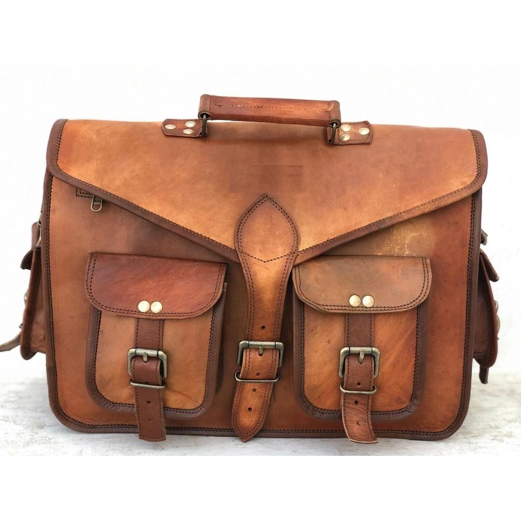 """Men's Leather Vintage Brown Messenger Shoulder Laptop Briefcase Bag New"""