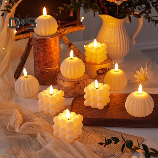 Magic Bubble Candle Light Battery Operated Flickering Flameless LED Square Pumpkin Fake Candle for Festival Party Atmosphere