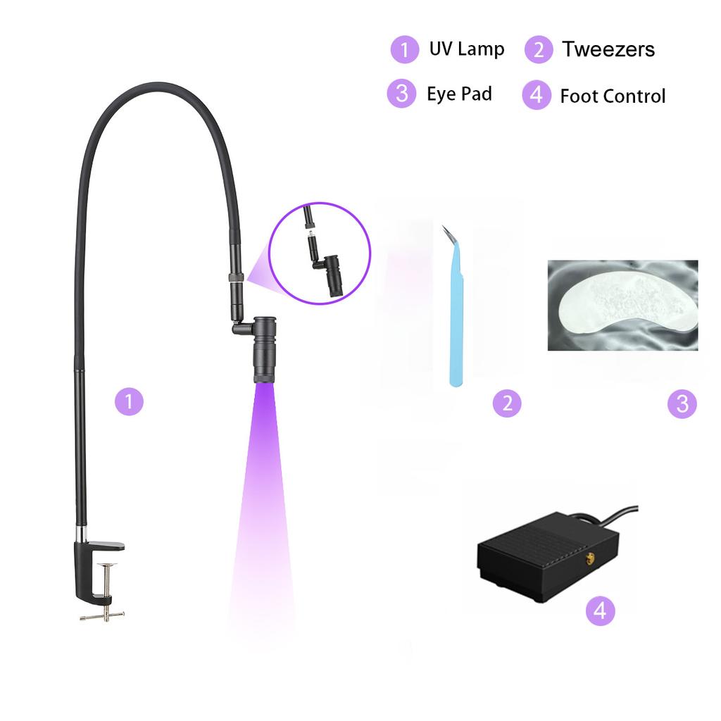 UV lampa na prodlužování řas pinzeta na řasy rychleschnoucí nastavitelná bodová lampa na nehty pracovní lampa na manikúru refrakční lampa