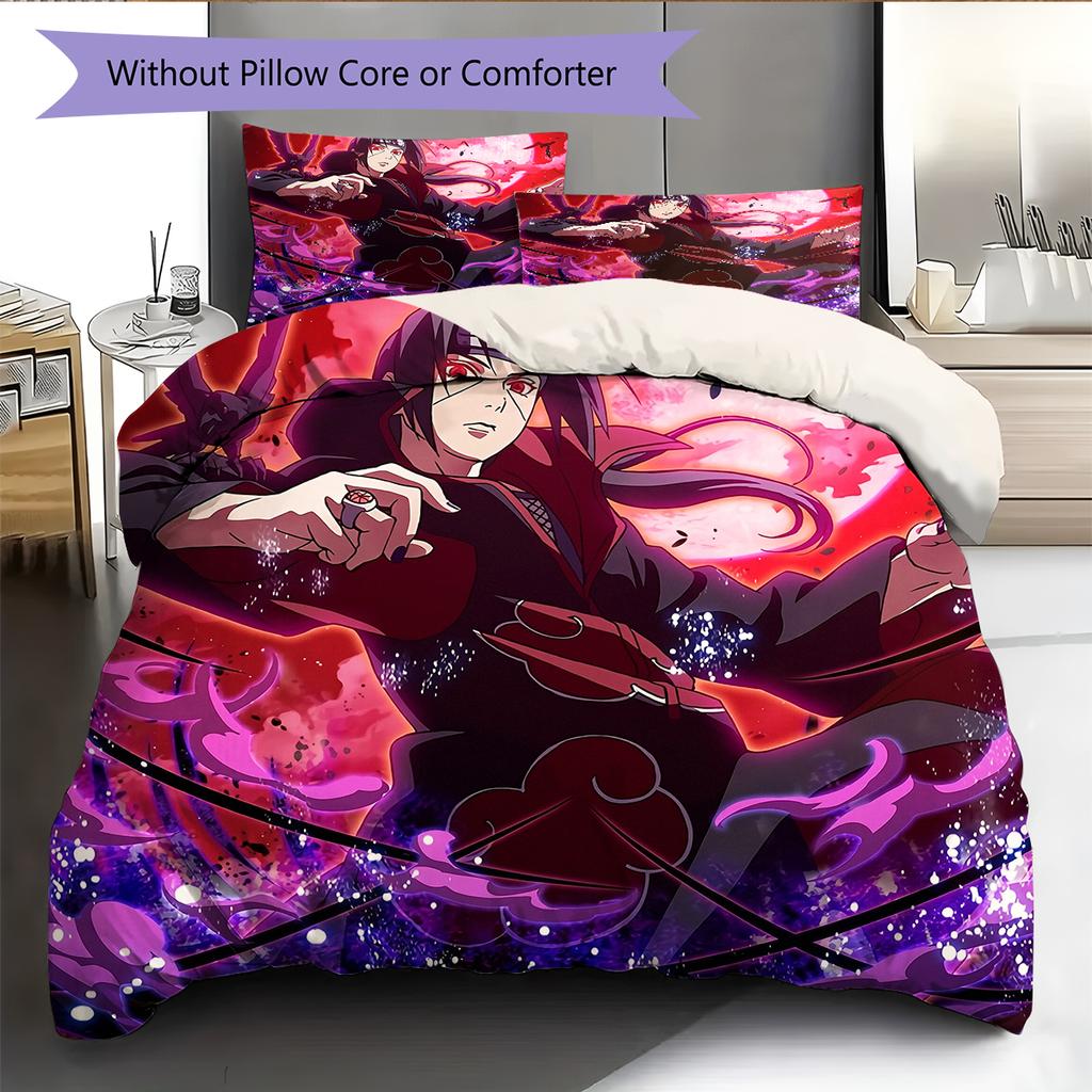 Naruto Anime Wzór Itachi Uchiha Pościel Dekoracja Domu Prezent Urodzinowy (1 * poszwa na kołdrę + 2 * poszewki na poduszki, bez rdzenia)