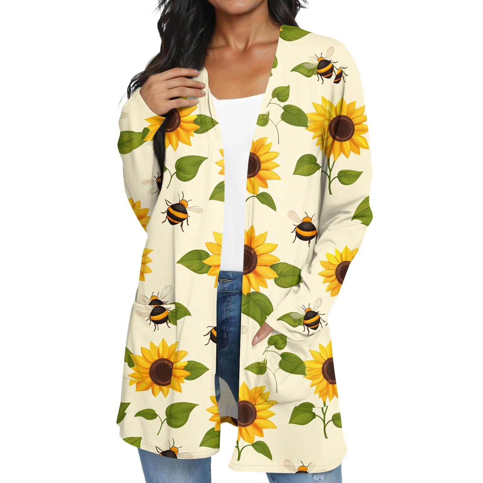 

Женская модная повседневная куртка-кардиган средней длины в стиле ретро с цветочным принтом XL жёлтый