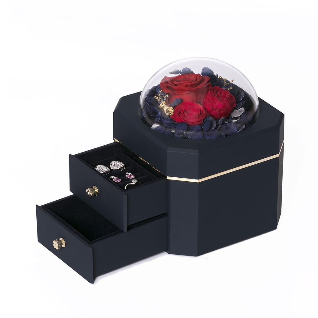 Valentine's Day Eternal Flower Single or Double Layer Drawer Jewelry Storage for Rings Necklaces Bracelets-Square Jewelry Box