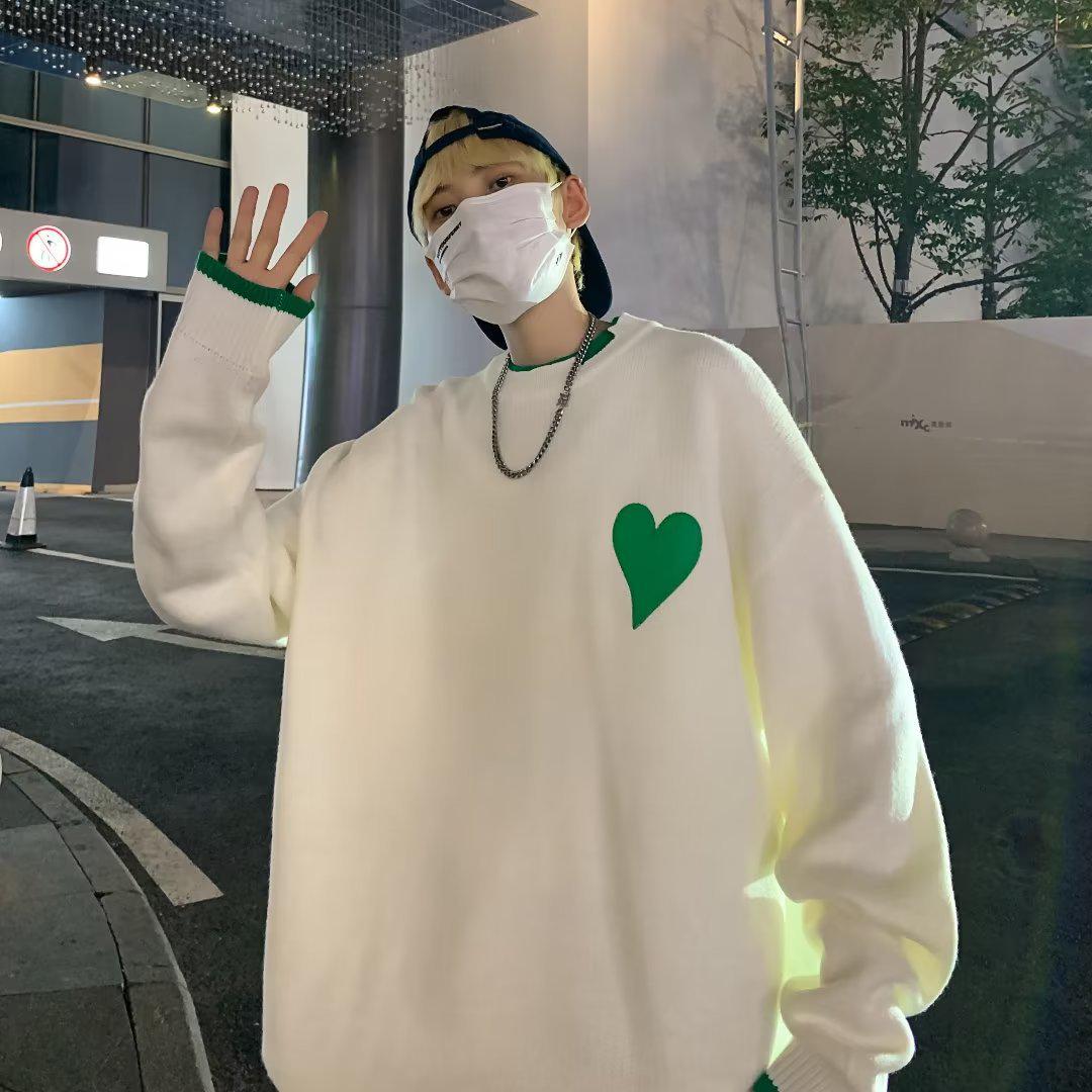 

Мужской модный корейский вязаный свитер - Круглый вырез, свободный крой для осени/зимы 2022 L белый