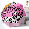 1 Stück Rosa Leopard Augen Automatischer Faltregenschirm Tragbar Zusammenklappbar 8-Rippen-Schirm für Alle Jahreszeiten, Lässiges Outdoor-Accessoire, Perfektes Geschenk