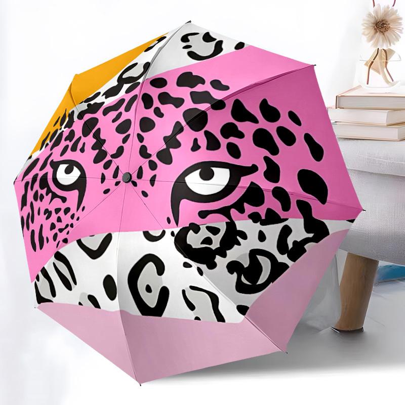 1 Stück Rosa Leopard Augen Automatischer Faltregenschirm Tragbar Zusammenklappbar 8-Rippen-Schirm für Alle Jahreszeiten, Lässiges Outdoor-Accessoire, Perfektes Geschenk