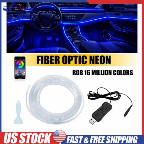 5M Car Colorful RGB Interior LED Decor Strip Light APP Control Atmosphere Lamps
